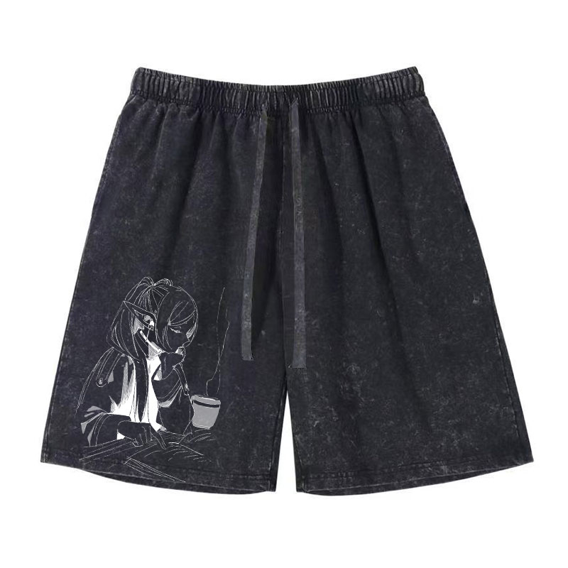 Vintage Fashion Japan - Anime Frieren Shorts Vintage Washed Manga