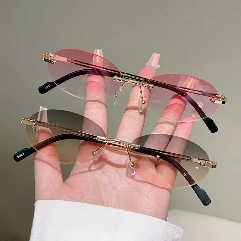 Vintage Fashion Definition - Rimless Oval Sunglasses Pink Gradient Fashion