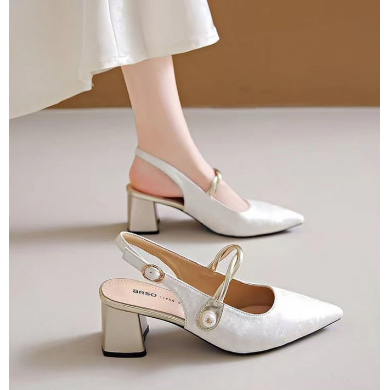 Vintage Fashion In Chinese - New Chinese-style elegant satin pointed-toe backless