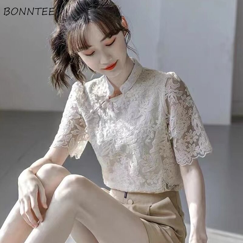 Lace Short-sleeve Blouses Wome - Vintage Fashion In Chinese recension och pris