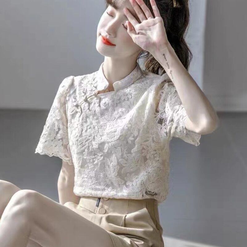 Lace Short-sleeve Blouses Wome - Vintage Fashion In Chinese recension och pris
