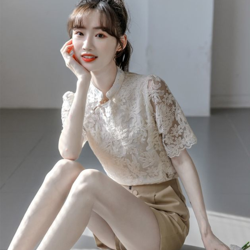 Lace Short-sleeve Blouses Wome - Vintage Fashion In Chinese recension och pris