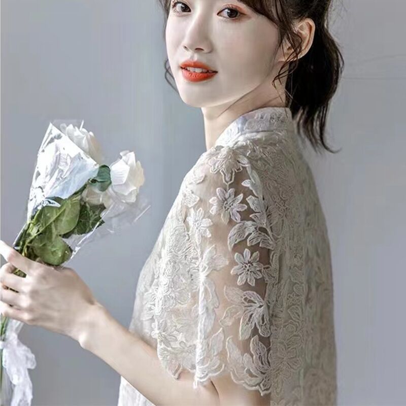 Lace Short-sleeve Blouses Wome - Vintage Fashion In Chinese recension och pris