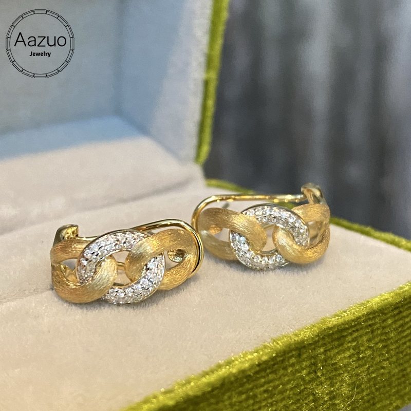 Aazuo 18K Yellow Gold Real Dia - Vintage Fashion Rings For Women recension och pris