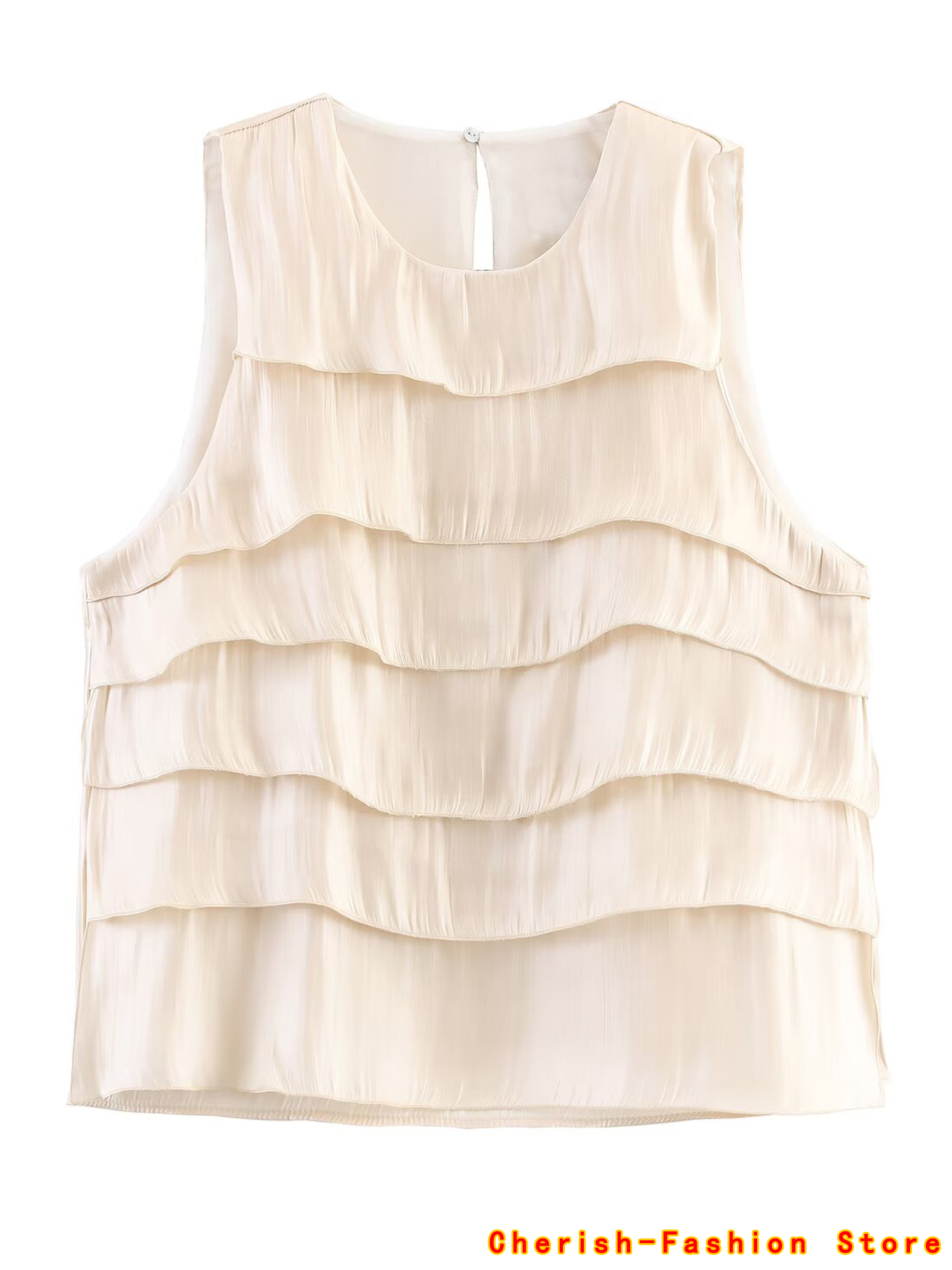 Women Fashion Beige Tierred Ru - Vintage Fashion Style Female recension och pris